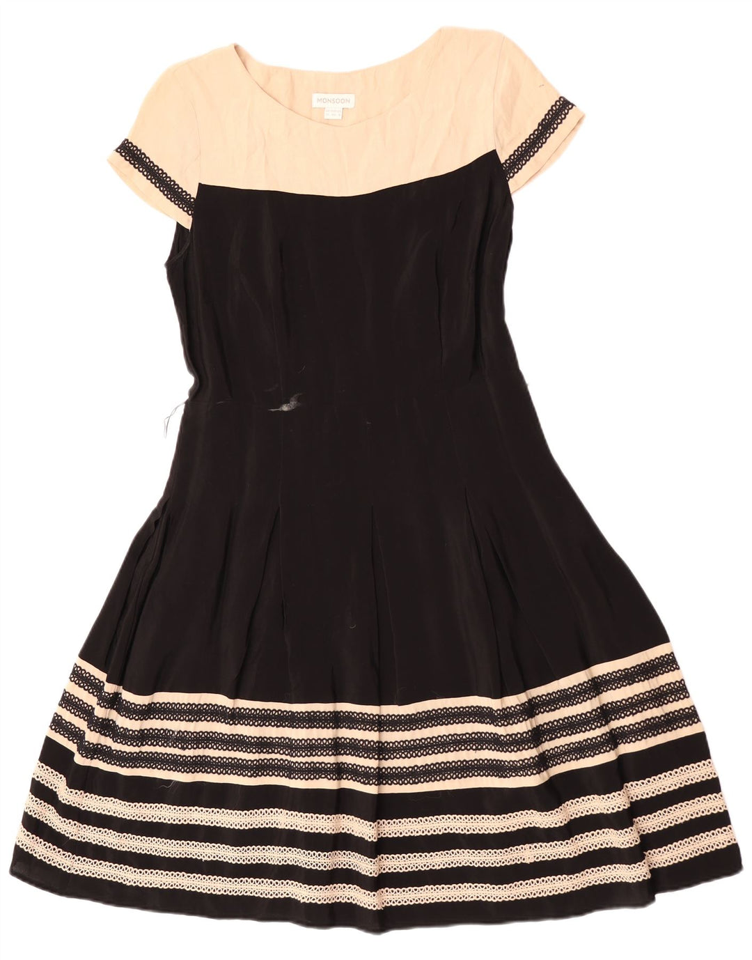 Monsoon Dame A-Line Kjole UK 12 Medium Sort Colourblock Viscose