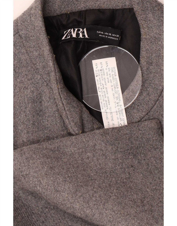 Zara dobbeltradet frakke til kvinder UK 18 XL Grå Uld