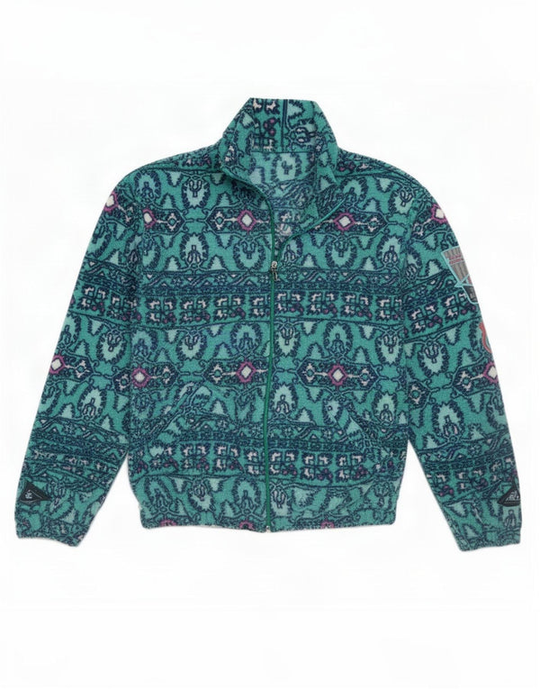 Vintage Mens Fleece Jacket UK 40 Large Blue Geometric