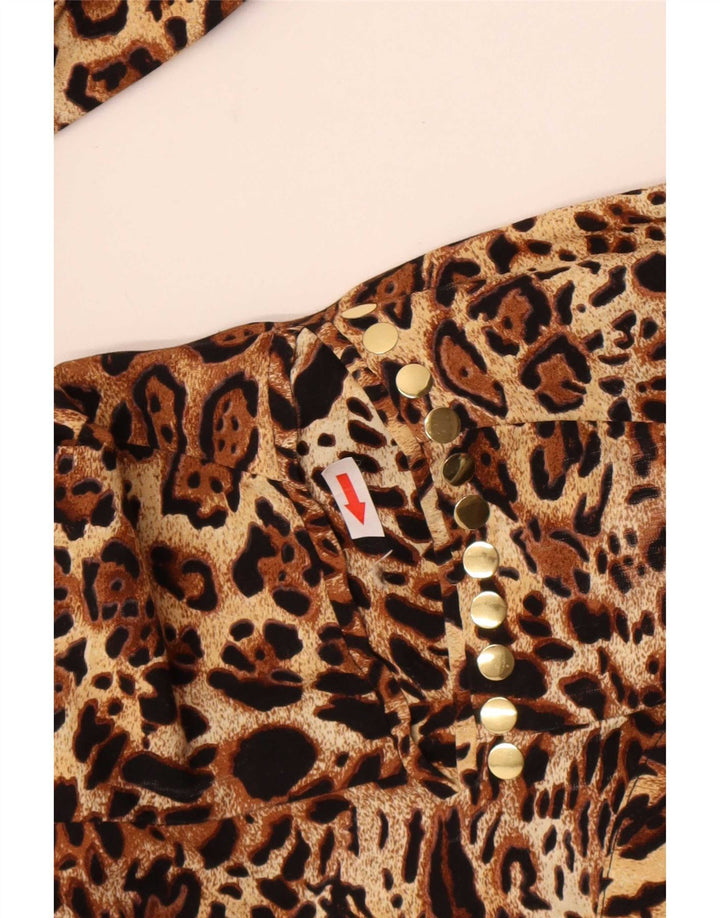 Vintage Dame 2 Button Blazer Jacket IT 48 XL Brun Animal Print Viscose