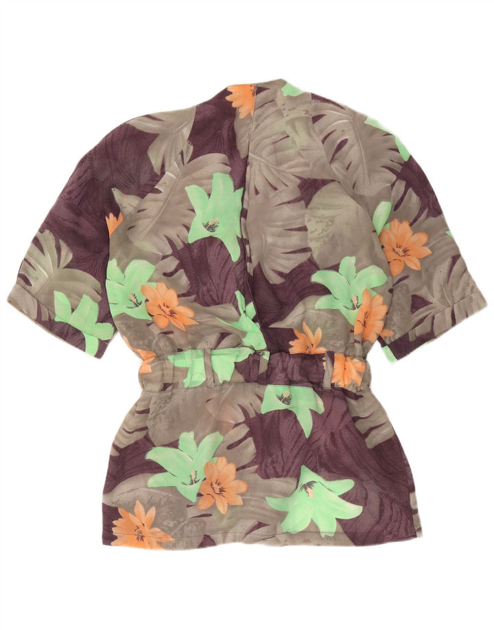 Vintage Dame Dobbeltradet Blazer Jacket UK 16 Large Grey Floral