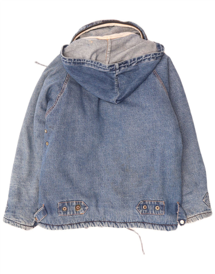 VINTAGE Herre Oversized denim Sherpa-jakke med hætte UK 36 Lille blå bomuld