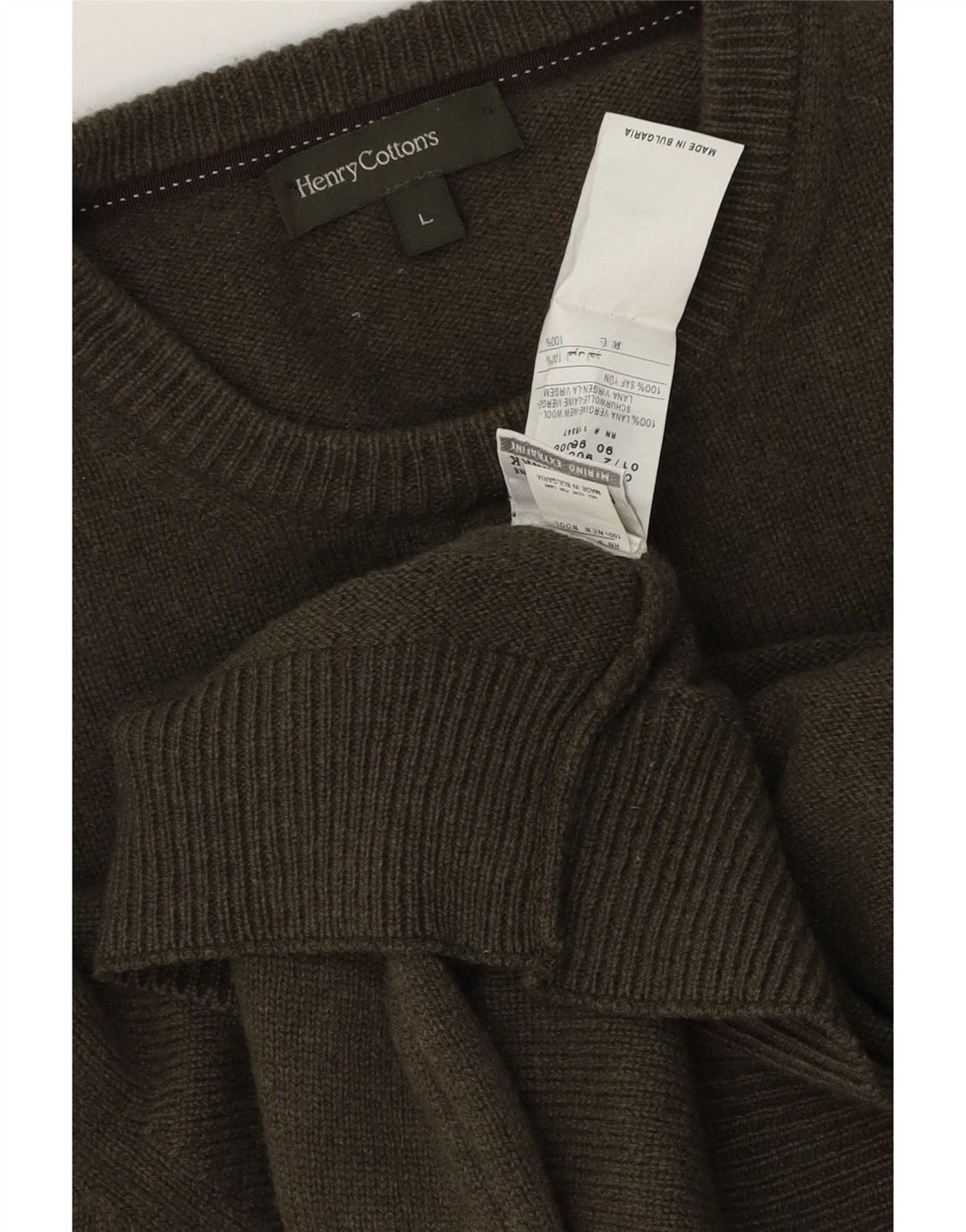 Henry Cottons Herre Crew Neck Jumper Sweater Stor Khaki Virgin Wool