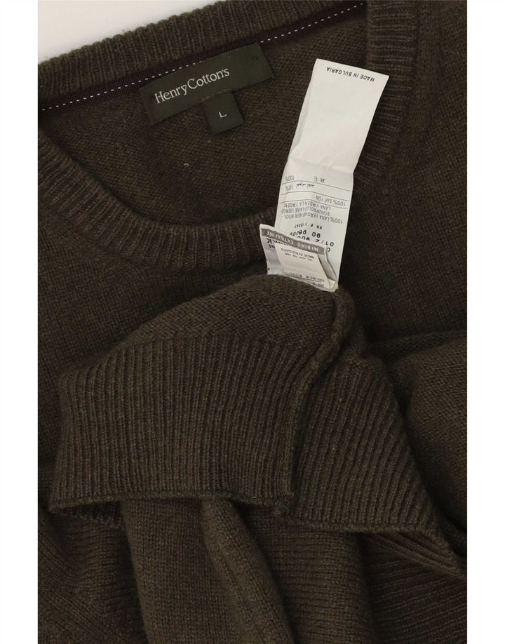 Henry Cottons Herre Crew Neck Jumper Sweater Stor Khaki Virgin Wool