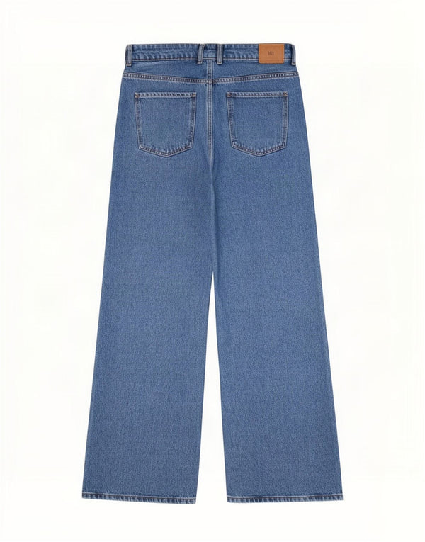 Zara Dame Jeans med brede ben EU 40 Medium W30 L32 Blå Bomuld