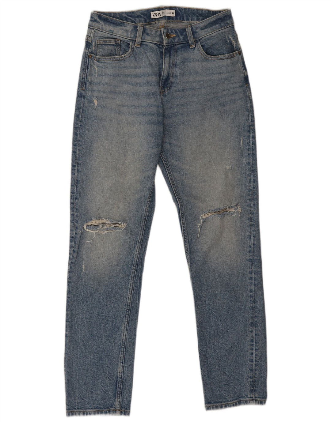 Zara Dame Distressed Slim Jeans EU 36 XS W26 L28 Blå