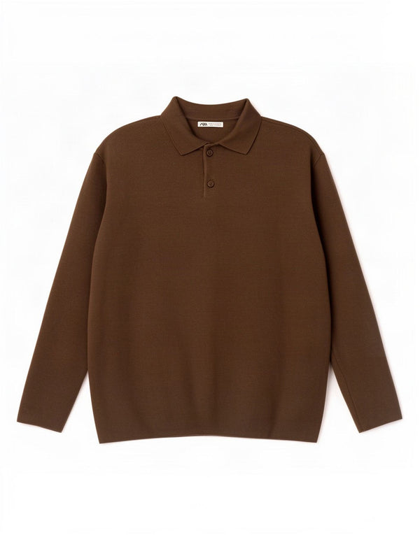 Zara Herre Polo Neck Jumper Sweater XL Brun Viscose