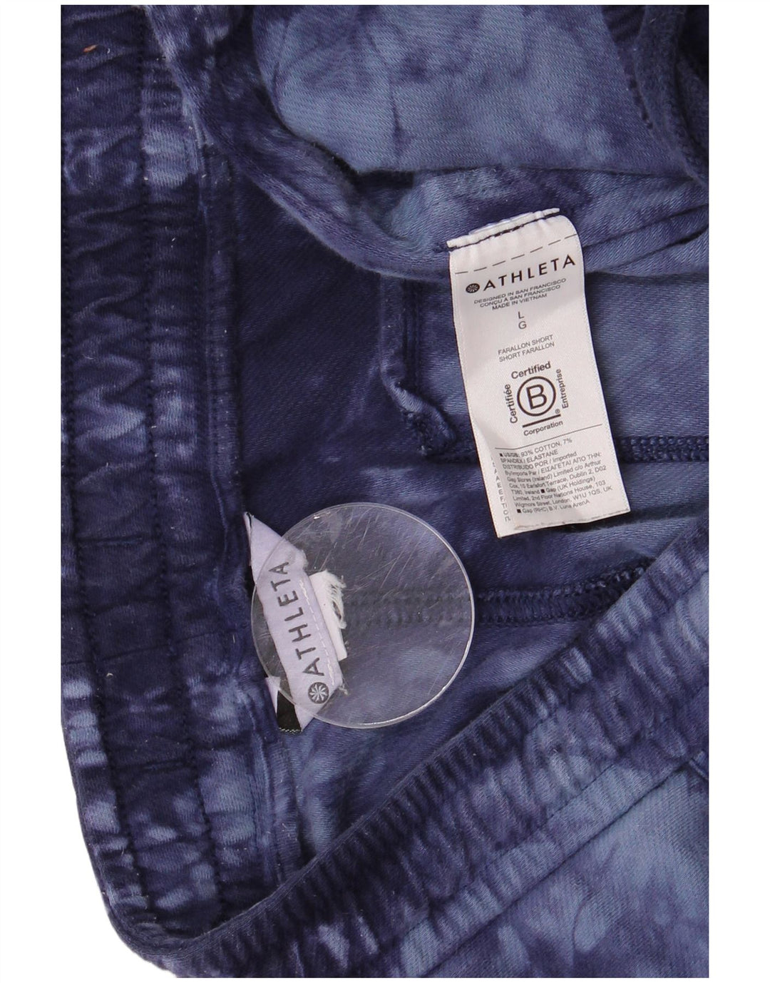 ATHLETA Sportsshorts til kvinder UK 14 Large Navy Blue Tie Dye Bomuld