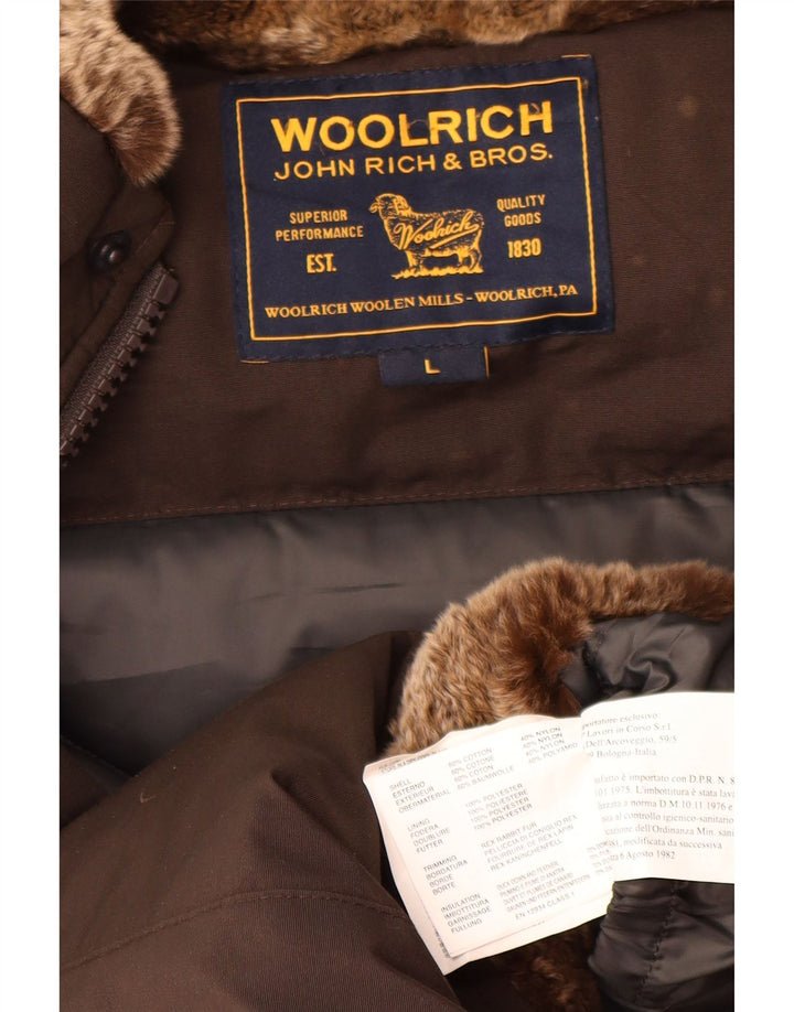 Woolrich Polstret frakke med hætte til kvinder UK 16 Stor brun bomuld