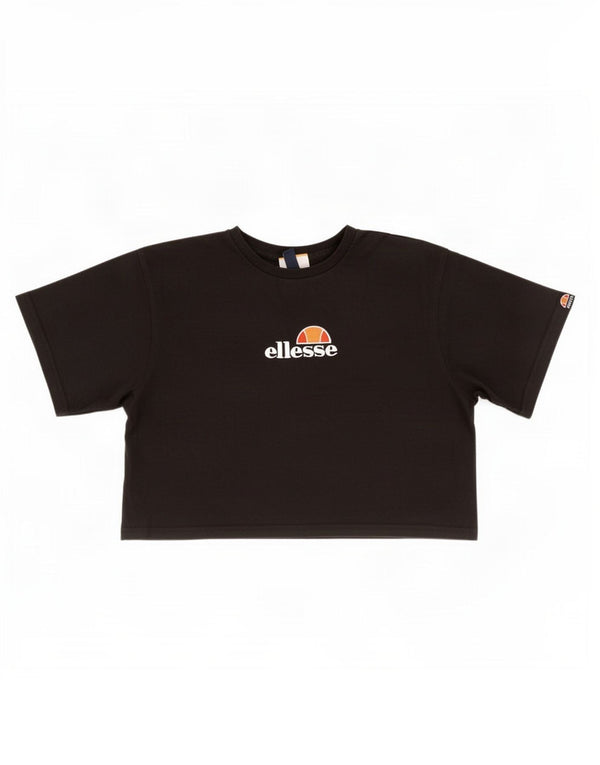 Ellesse Womens Crop Graphic T-Shirt Top UK 10 Small Black Bomuld