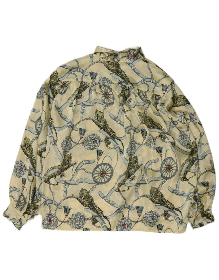 Vintage kvinders grafisk skjorte bluse IT 48 XL gul polyester