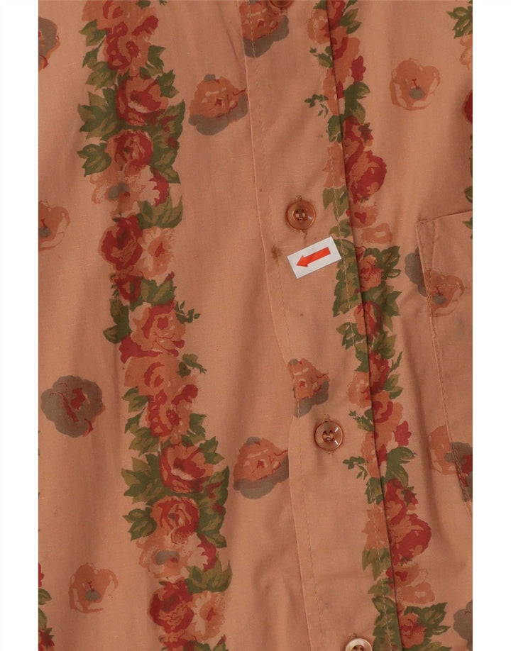 Vintage kortærmet herreskjorte Medium Pink Floral Bomuld