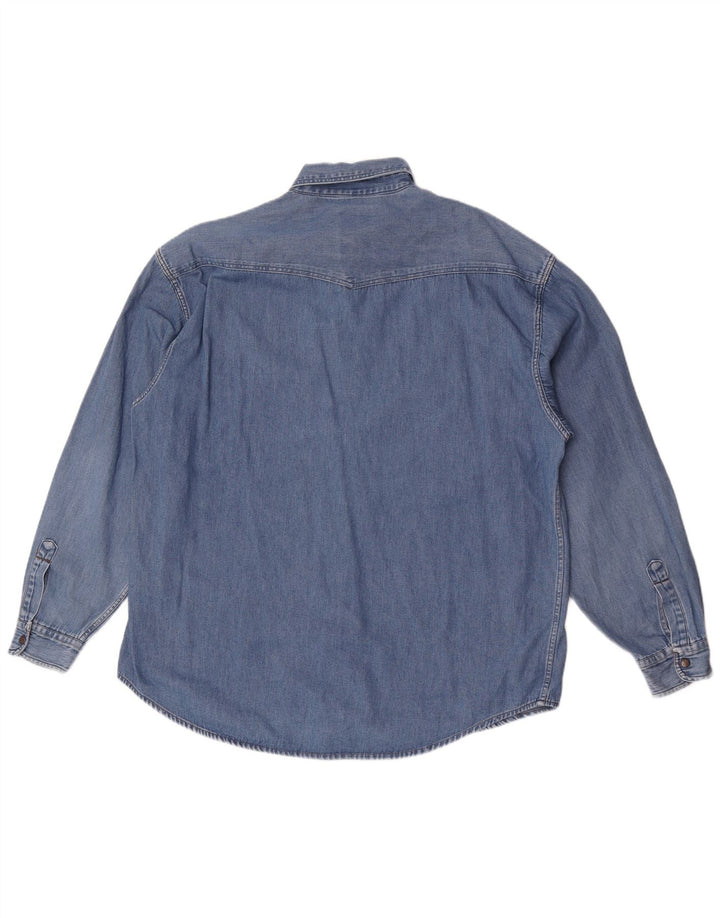 Vintage denimskjorte til mænd, stor blå bomuld