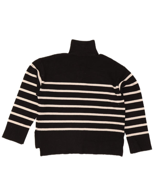 Zara Dame Zip Neck Sweater UK 10 Small Sort Stribet Viscose