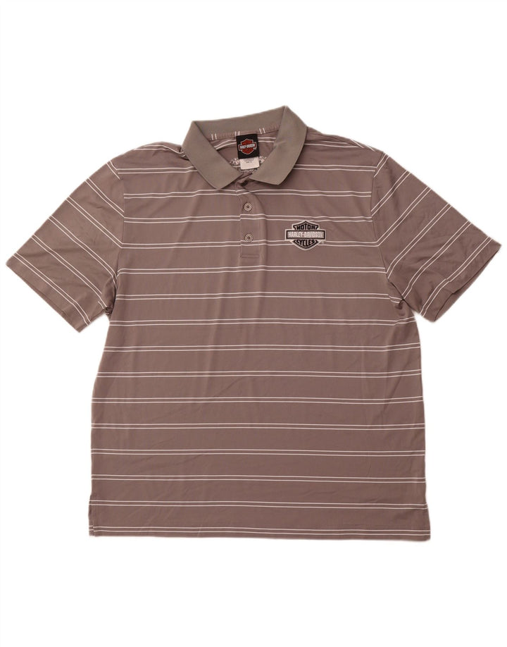 HARLEY DAVIDSON Herre poloshirt XL Gråstribet polyester