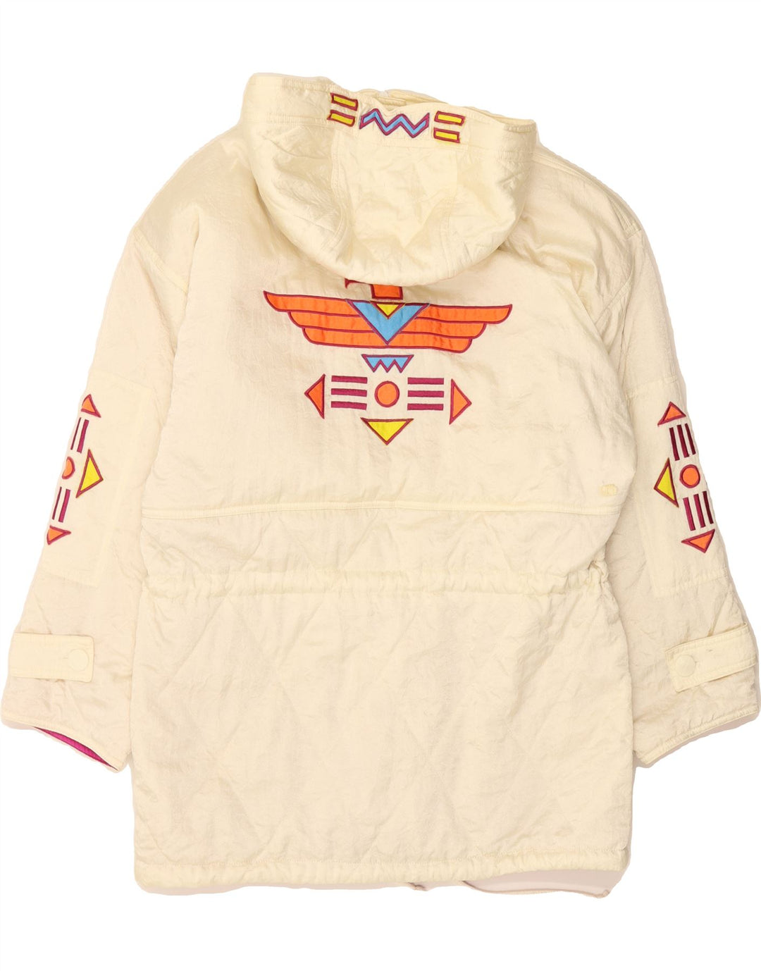 VINTAGE Womens Oversized Windbreaker Coat EU 46 XL Off White Geometric Vintage Vintage and Second-Hand Vintage from Messina Hembry 