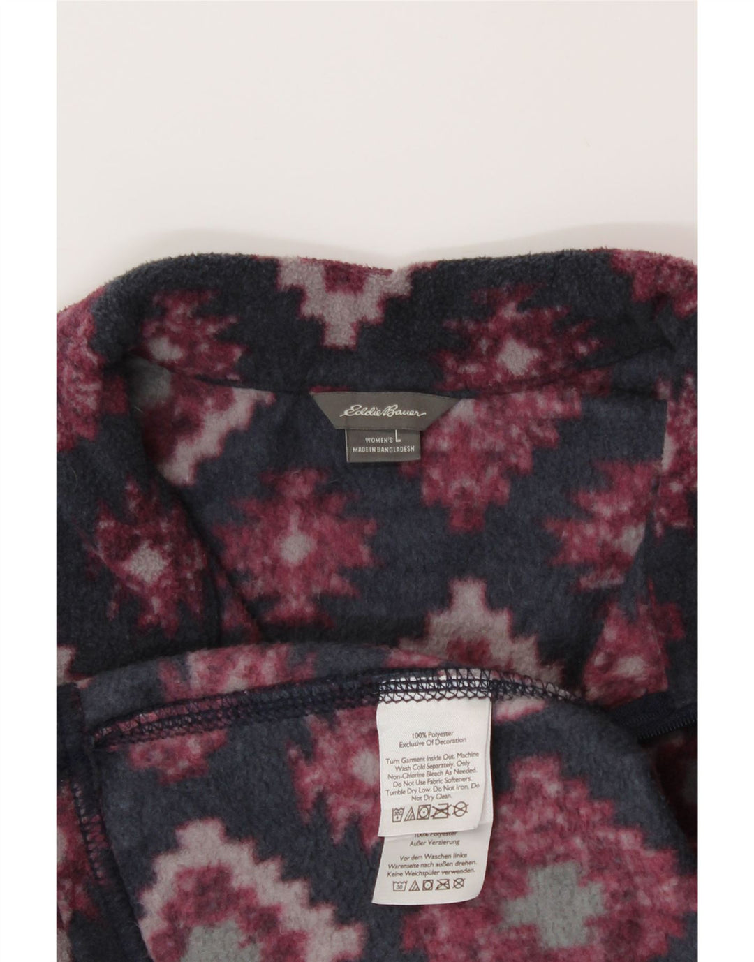 EDDIE BAUER Womens Zip Neck Fleece Jumper UK 16 Large Grey Argyle/Diamond Vintage Eddie Bauer and Second-Hand Eddie Bauer from Messina Hembry 