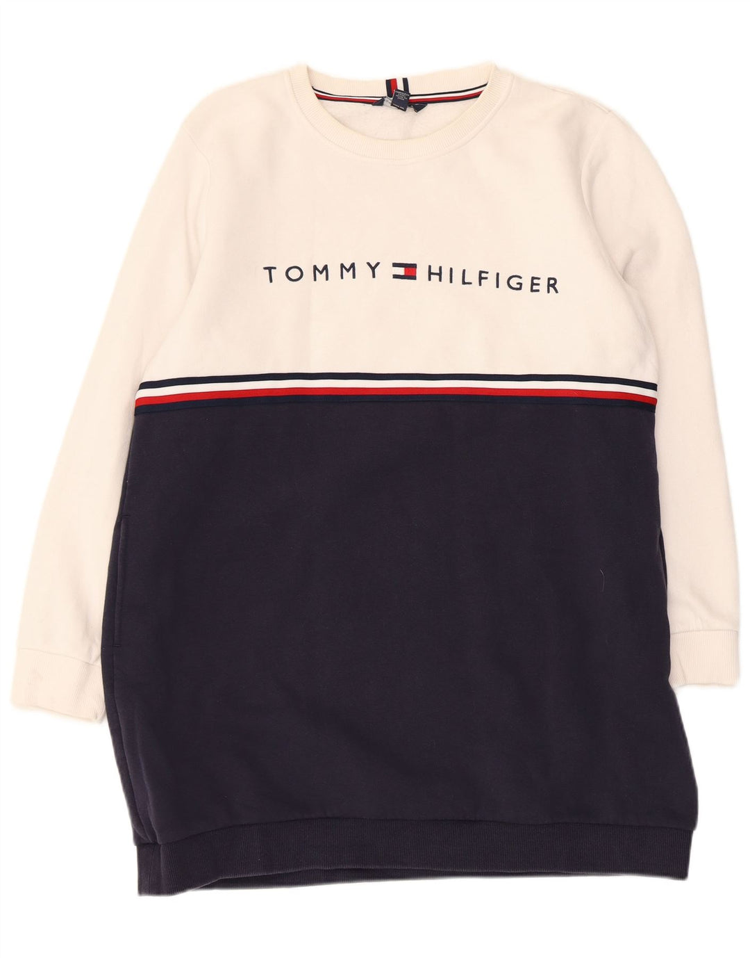 TOMMY HILFIGER Grafisk jumperkjole til kvinder UK 16 Stor hvid farveblok