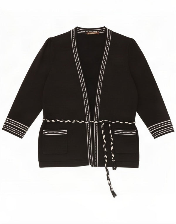 Vintage Dame Cardigan Sweater UK 16 Large Black Colourblock