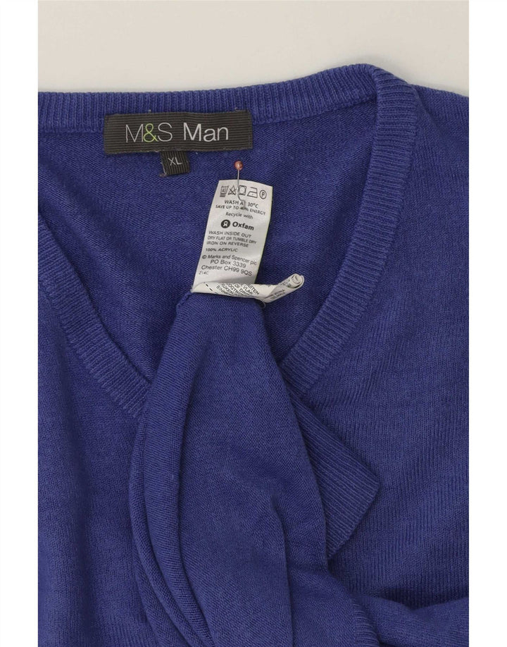 Marks & Spencer Herre V-hals sweater XL Blå Akryl