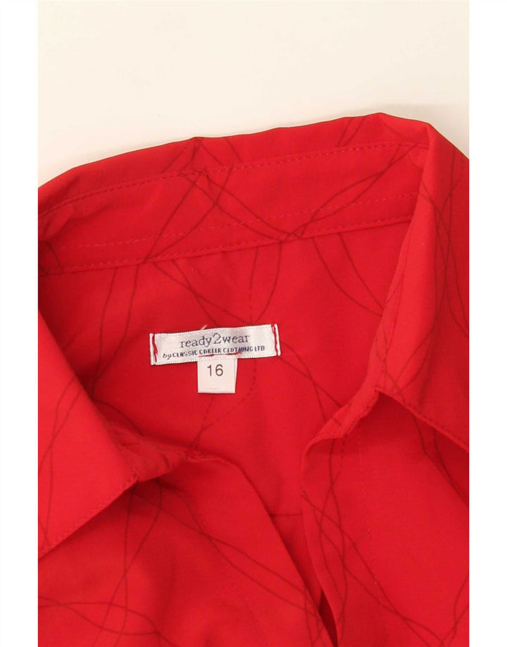 Vintage kvinders abstrakt mønster skjortebluse UK 16 Stor rød polyester