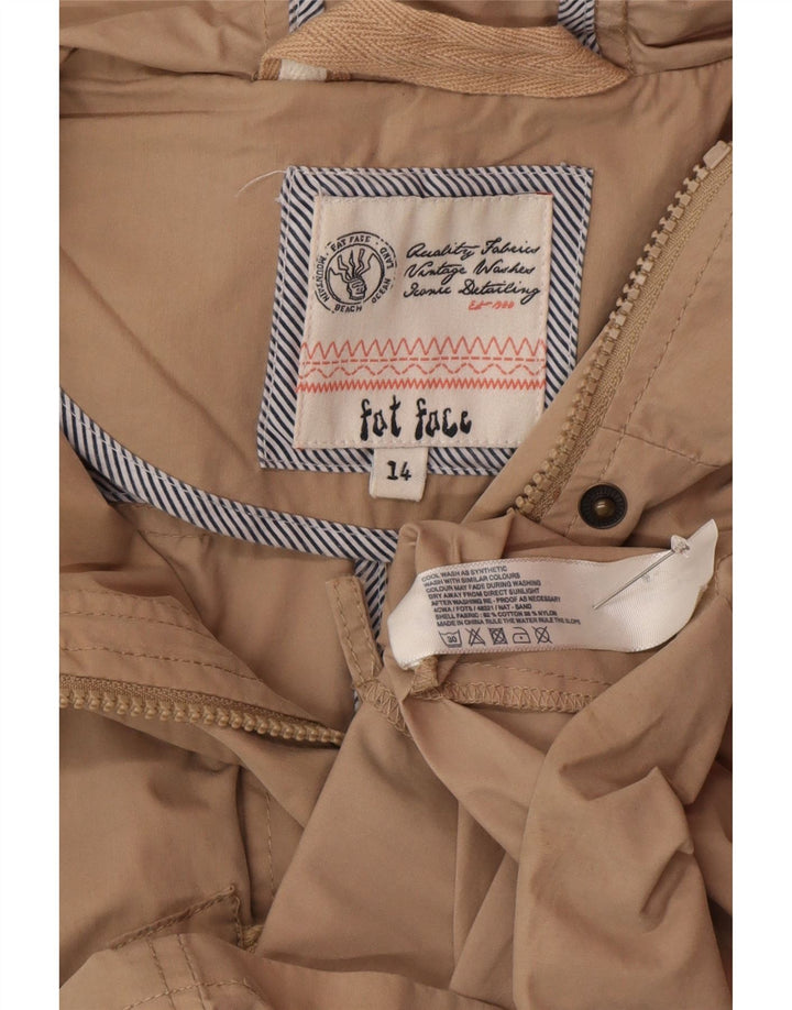 Fat Face Dame Hooded Utility Jacket UK 14 Stor Beige Bomuld