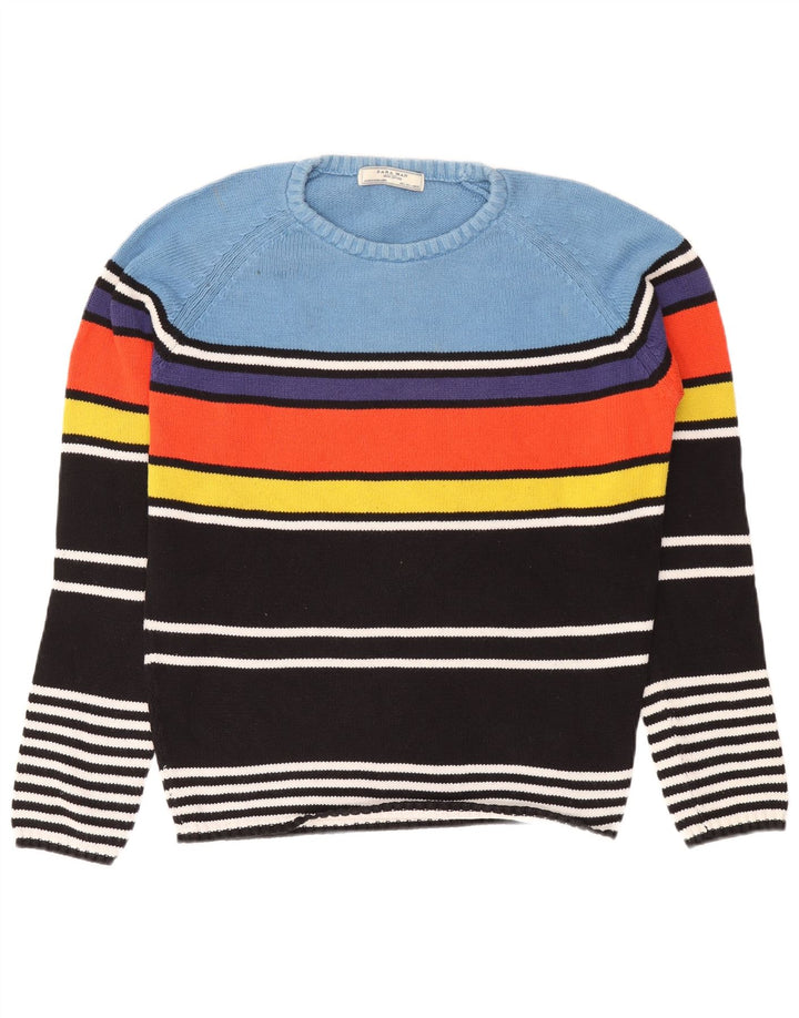 Zara Herre Crew Neck Jumper Sweater Stor Flerfarvet Stribet
