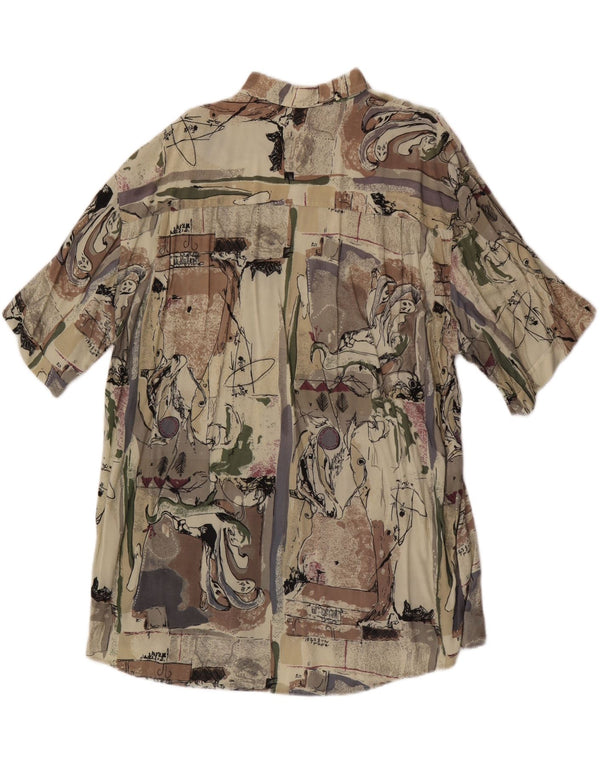 Vintage herre abstrakt mønster kortærmet skjorte størrelse 43/44 XL Beige