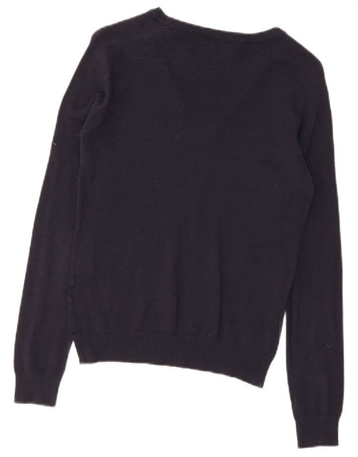 Zara Dame V-hals sweater UK 12 Mellem marineblå bomuld