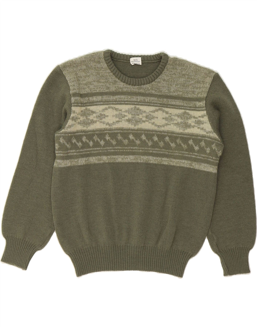VINTAGE Womens Crew Neck Jumper Sweater UK 12 Medium Green Striped Wool Vintage Vintage and Second-Hand Vintage from Messina Hembry 