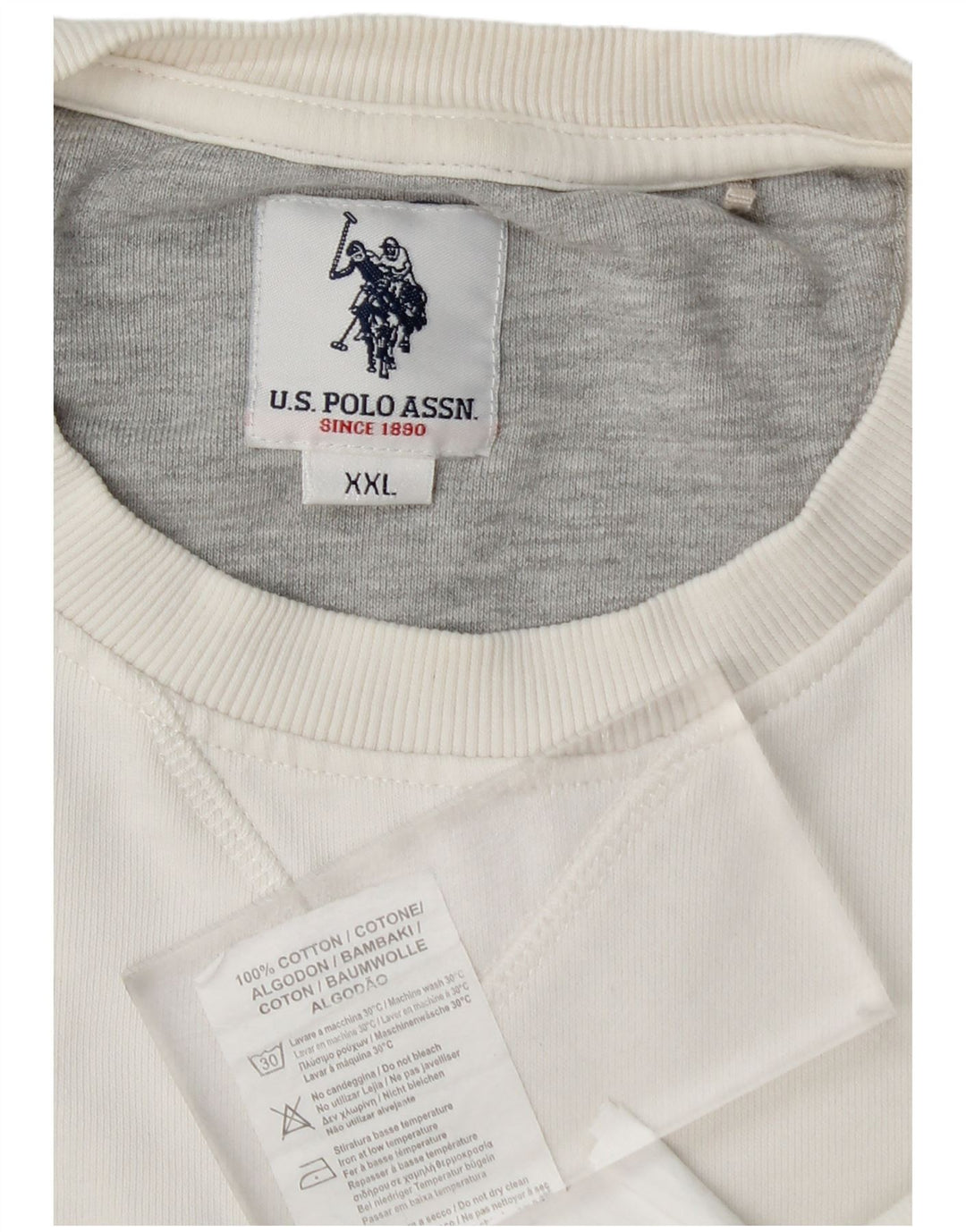 U.S. POLO ASSN. Mens Sweatshirt Jumper 2XL White Cotton