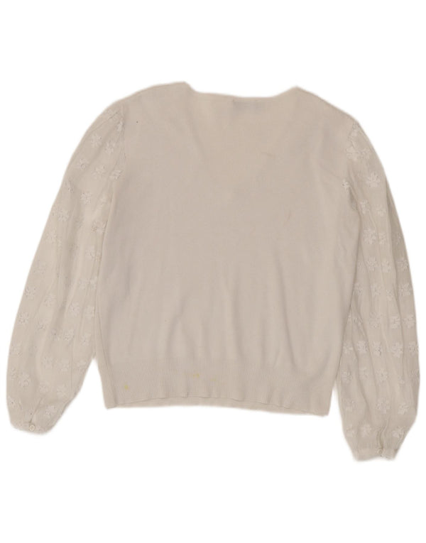 MINT VELVET Dame V-hals sweater UK 10 Small White Floral Modal