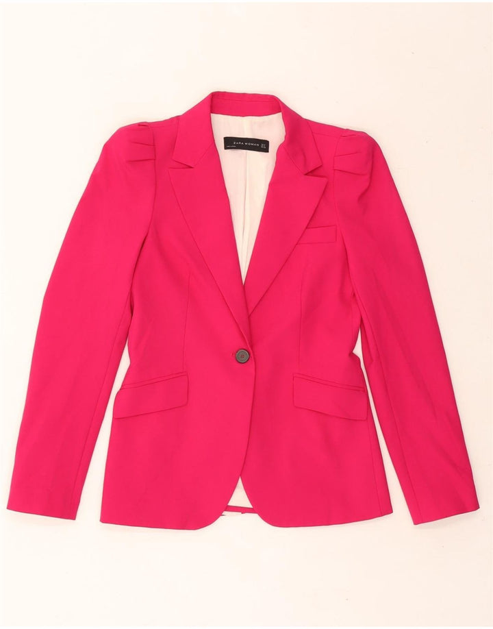 ZARA Womens 1 Button Blazer Jacket UK 10 Small Pink Polyester Vintage Zara and Second-Hand Zara from Messina Hembry 