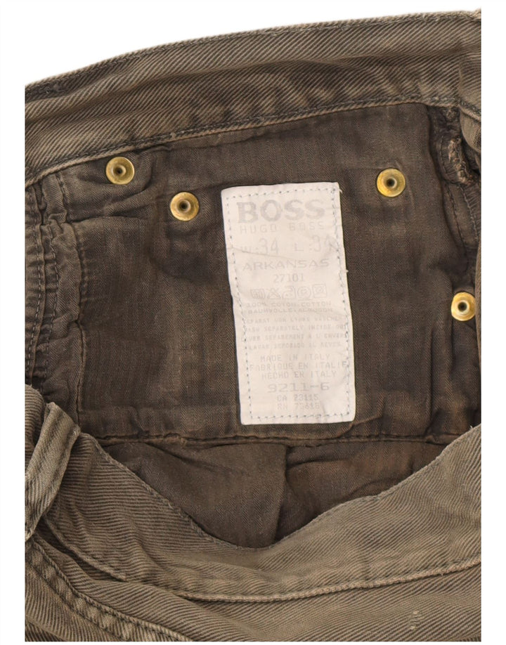 HUGO BOSS Herre Arkansas Straight Jeans W34 L34 Khaki Bomuld