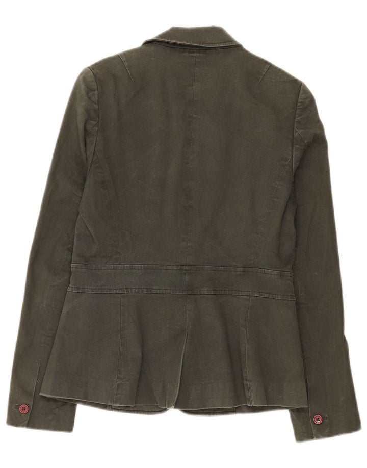 Reiss Dame 1 Knap Blazer Jakke UK 12 Medium Grøn Bomuld