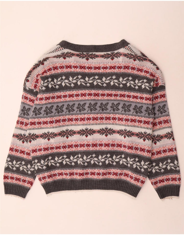 Vintage dame cardigan sweater UK 14 mellemgrå stribet akryl