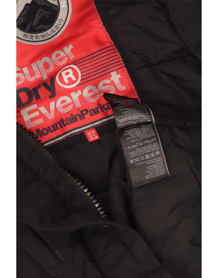 Superdry Parkajakke med hætte til kvinder UK 12 Medium Sort Nylon