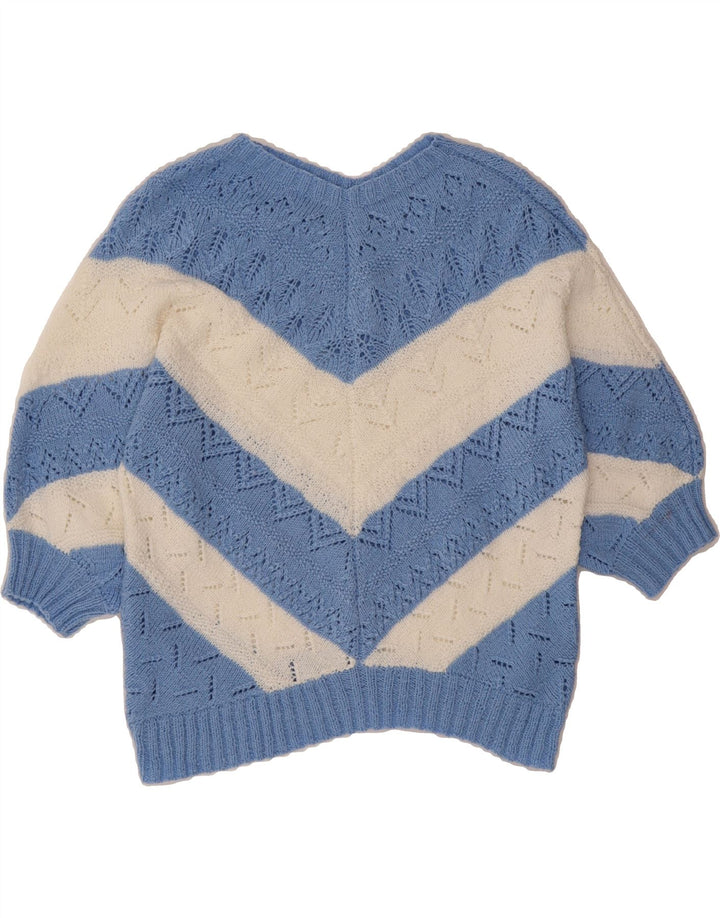 VINTAGE Womens Crop V-Neck Jumper Sweater UK 14 Medium Blue Chevron Vintage Vintage and Second-Hand Vintage from Messina Hembry 