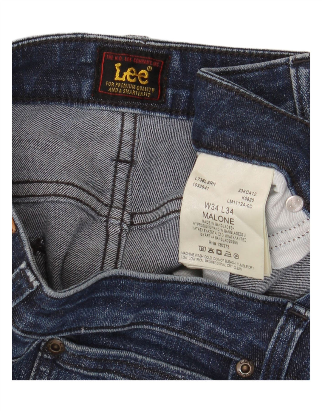 Lee Herre Malone Slim Jeans W34 L34 Marineblå Bomuld
