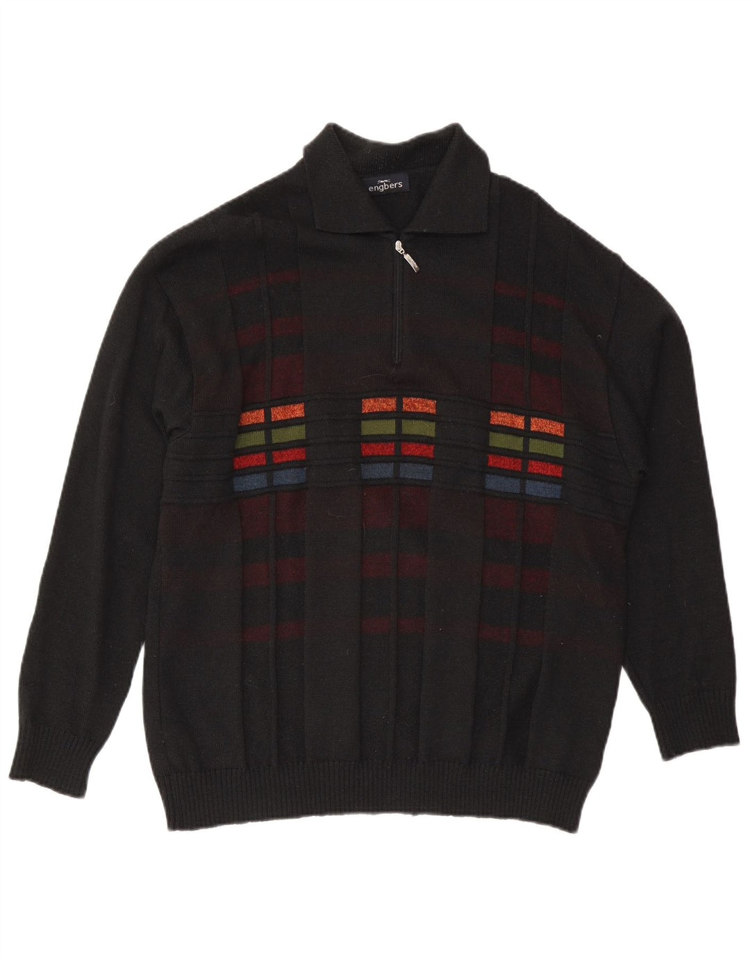 Engbers Herre Polo Neck Jumper Sweater IT 54 XL Sort Geometrisk Uld