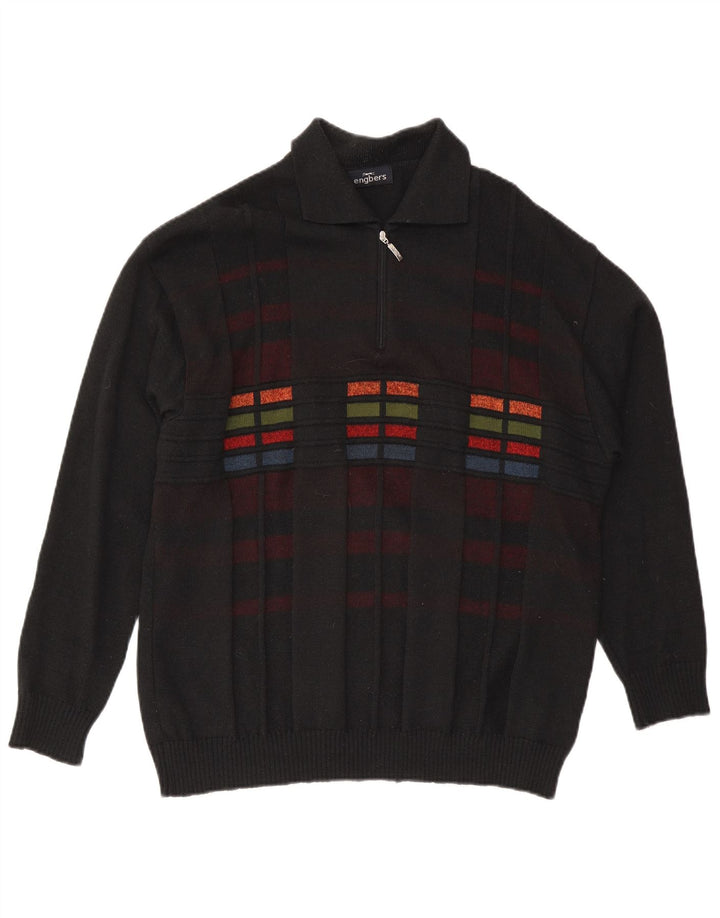 Engbers Herre Polo Neck Jumper Sweater IT 54 XL Sort Geometrisk Uld