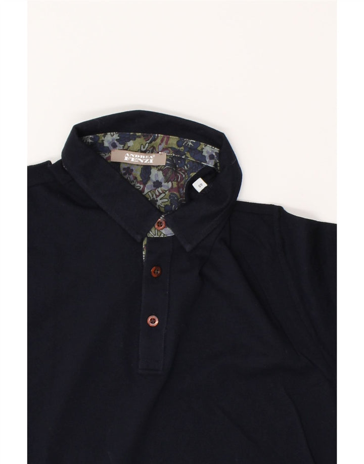 ANDREA FENZI Mens Polo Shirt IT 48 Medium Navy Blue Cotton Vintage Andrea Fenzi and Second-Hand Andrea Fenzi from Messina Hembry 