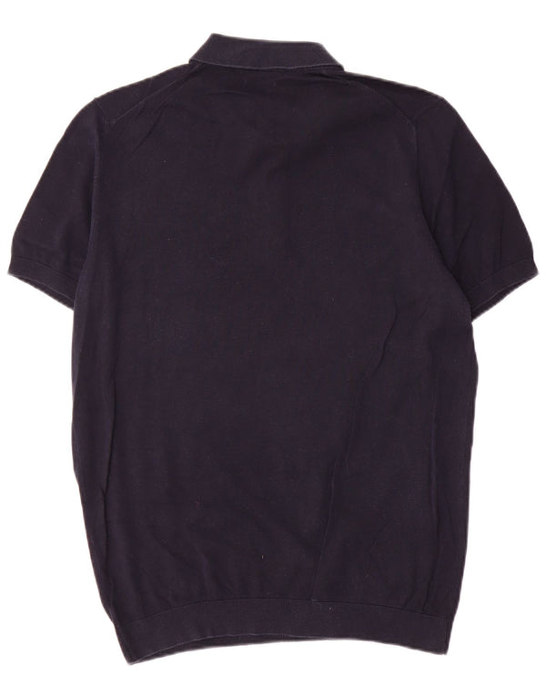 Massimo Dutti Herre Kortærmet Polo Neck Jumper Sweater Large Navy Blue