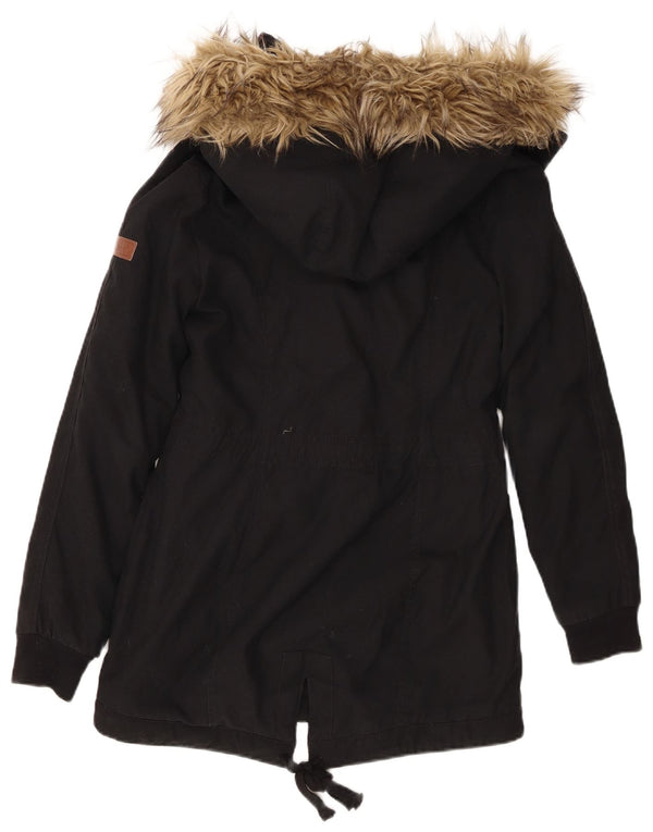 Hollister Sherpa Parkajakke med hætte til kvinder UK 6 XS Sort polyester
