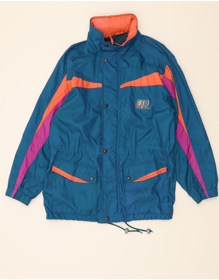 BRUGI Mens Hooded Windbreaker Jacket UK 38 Medium Blue Colourblock Vintage Brugi and Second-Hand Brugi from Messina Hembry 