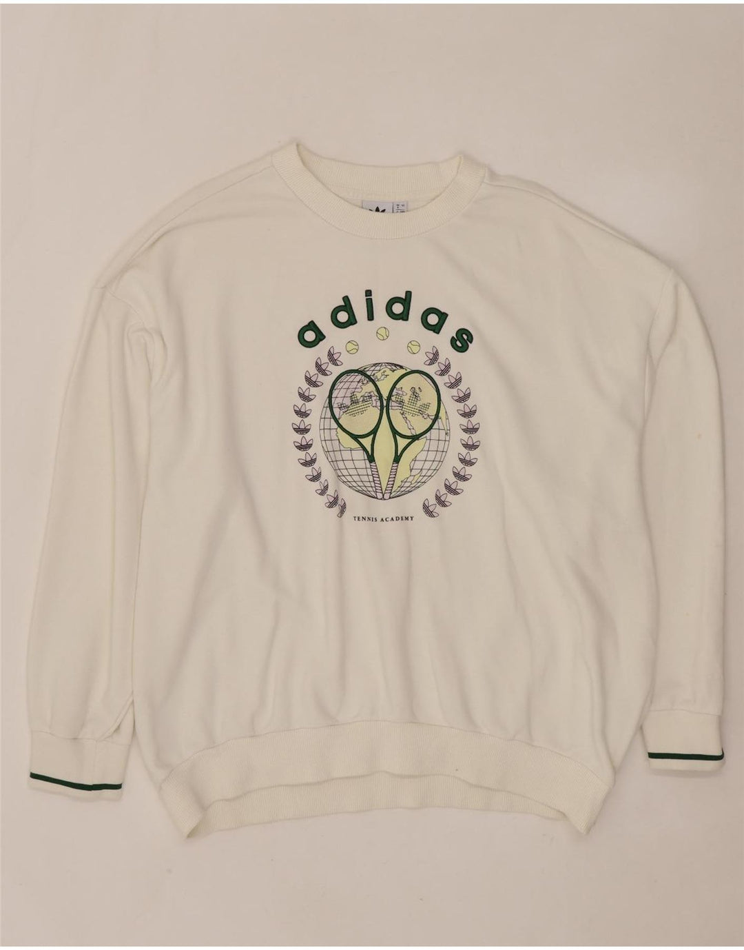 ADIDAS Dame Oversized Grafisk Sweatshirt Jumper UK 8 Lille hvid bomuld