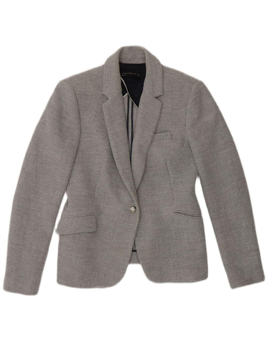 Zara Dame 1 Knap Blazer Jacket UK 16 Stor Grå Polyester