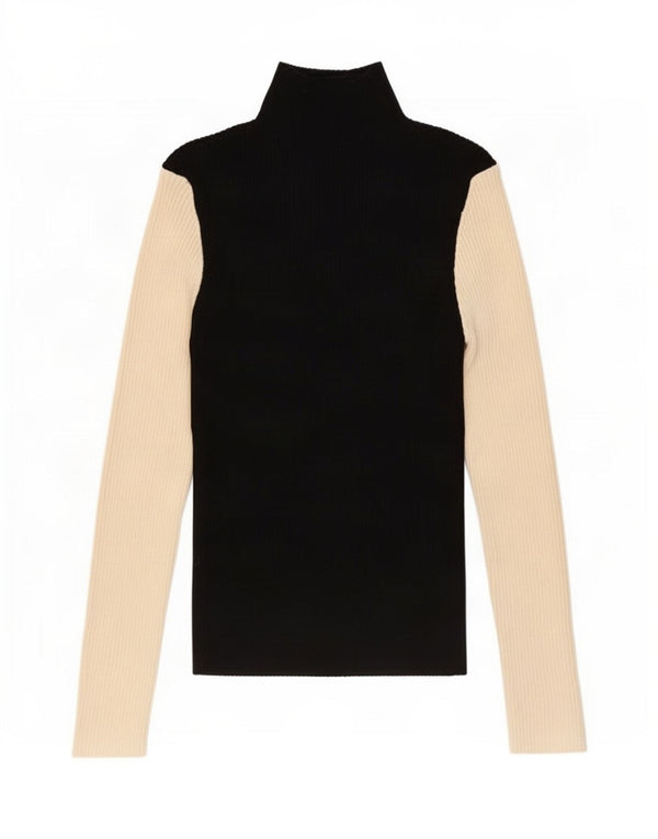 Zara Womens Top Long Sleeve UK 18 XL Black Colourblock Viscose