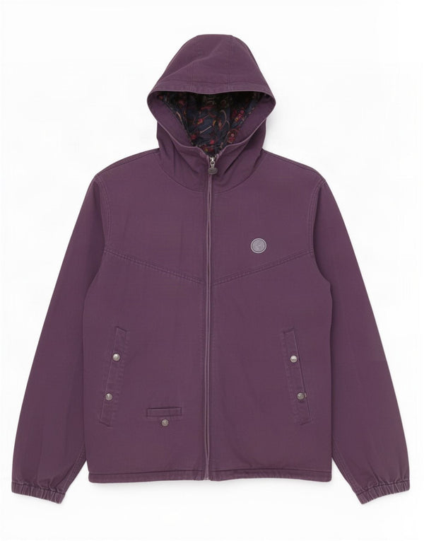 Pretty Green Womens Hooded Bomber Jacket UK 14 Medium Lilla Bomuld