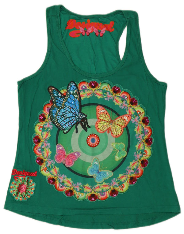 Desigual Kvinders Grafisk Vest Top UK 12 Medium Green Floral